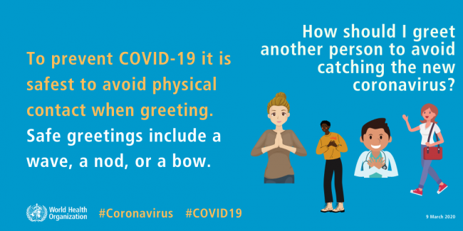 How should I greet another person to avoid catching the new coronavirus?